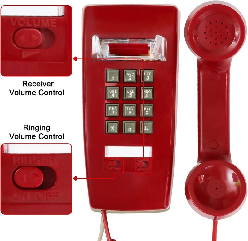 Aokpsrt Retro Wall Mount Phone with Loud Mechanical Ringer Vintage Wall Phones for landline with Volume Adjustable Old Fashioned Corded Landline Telephone for Home School Kitchen Office - Image 3